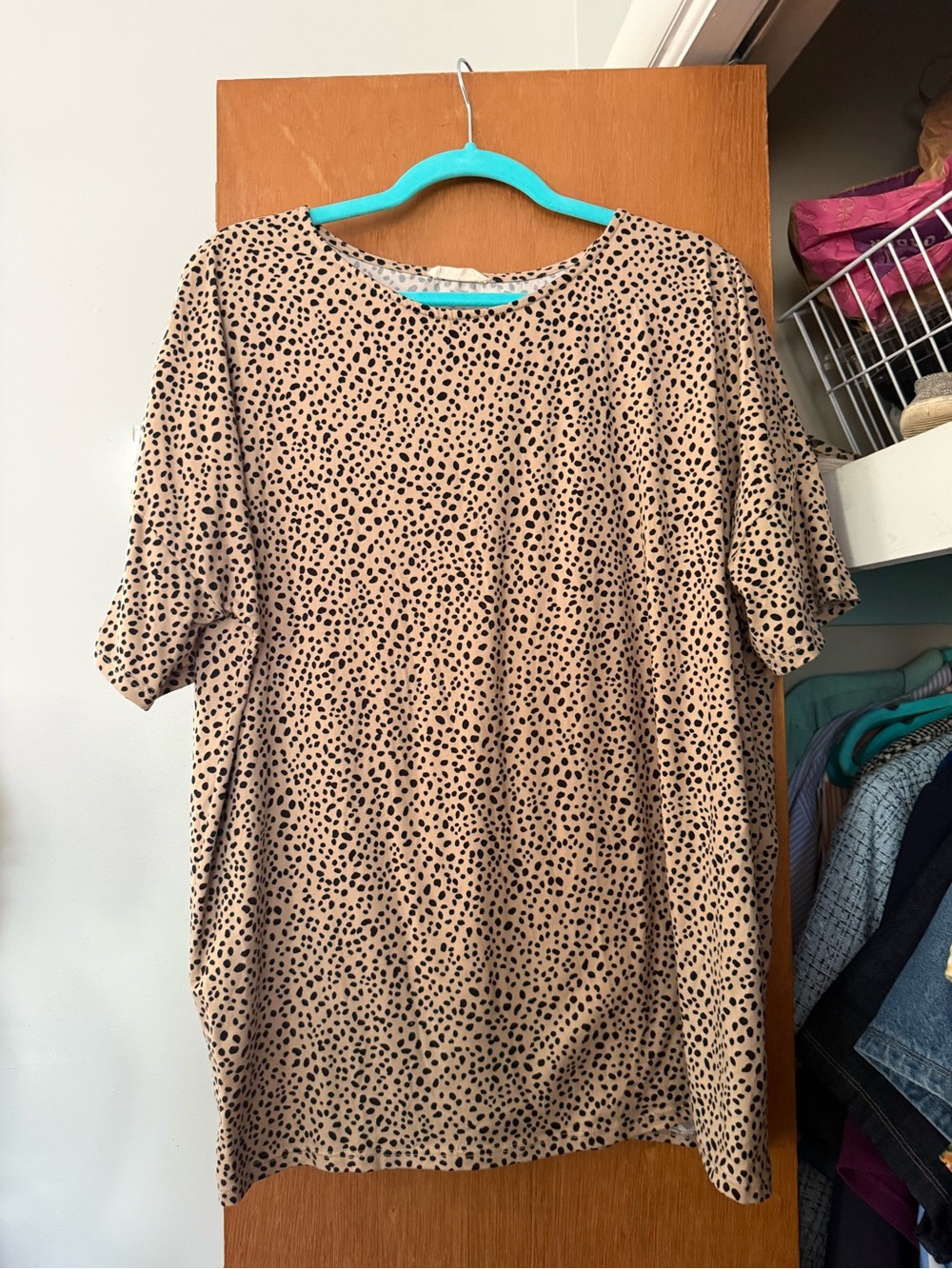 Beige Short Sleeve Tunic with Black Spot Print